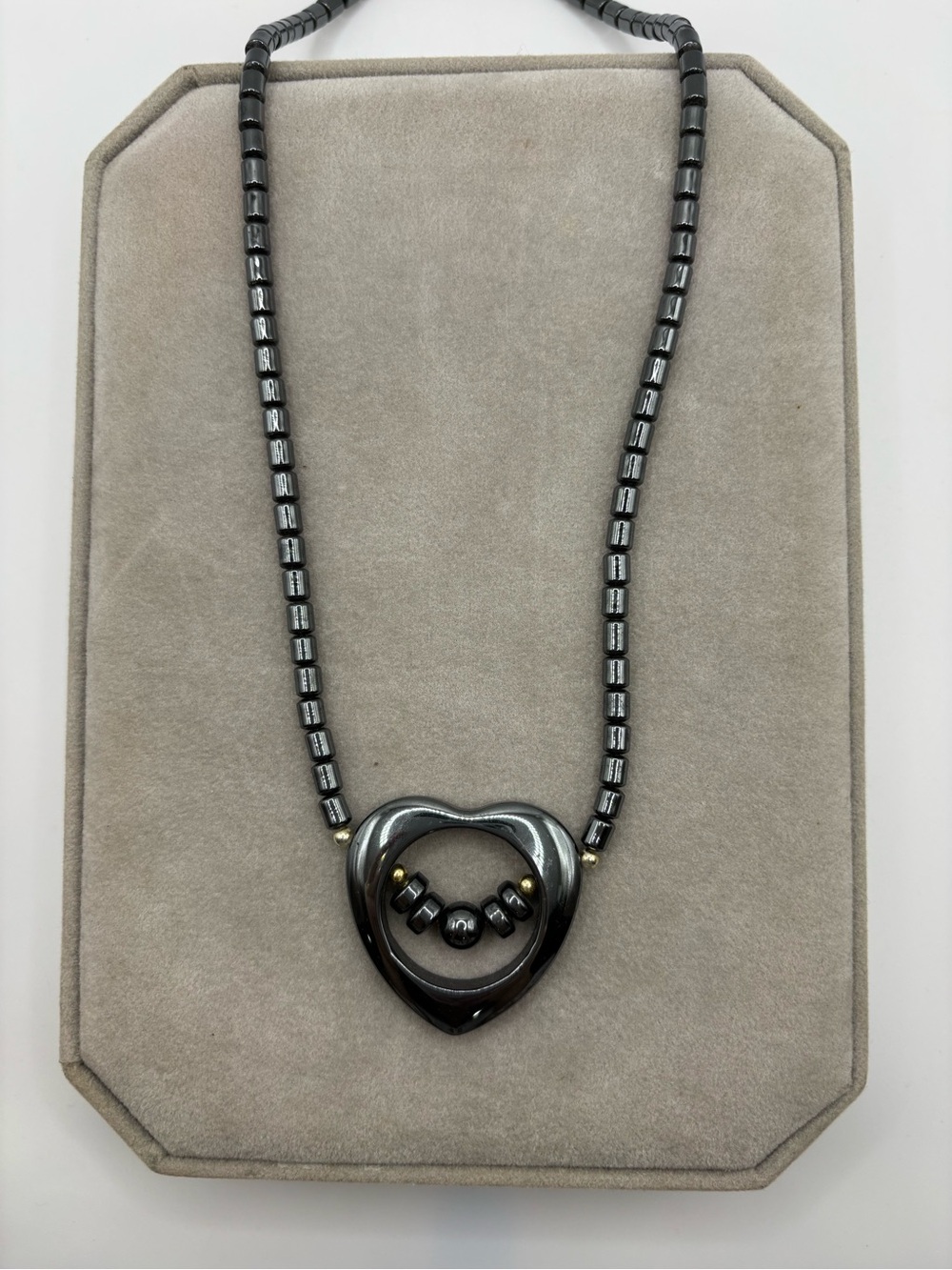 Hematite Heart Pendant Necklace - Vintage
